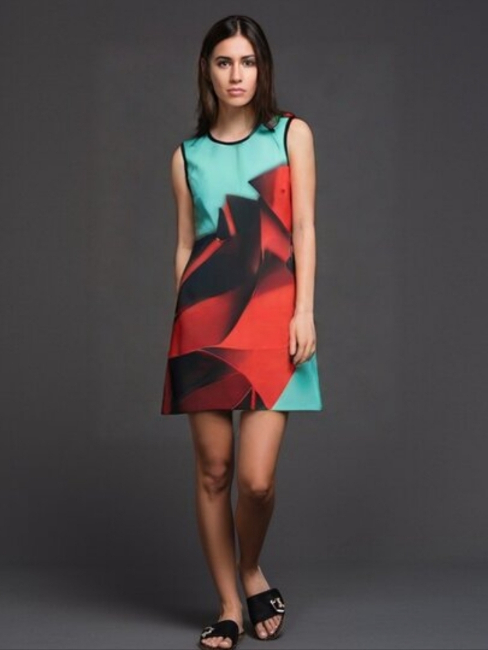 Clover Canyon Floral Print Neoprene Dress Red Blue Size Small